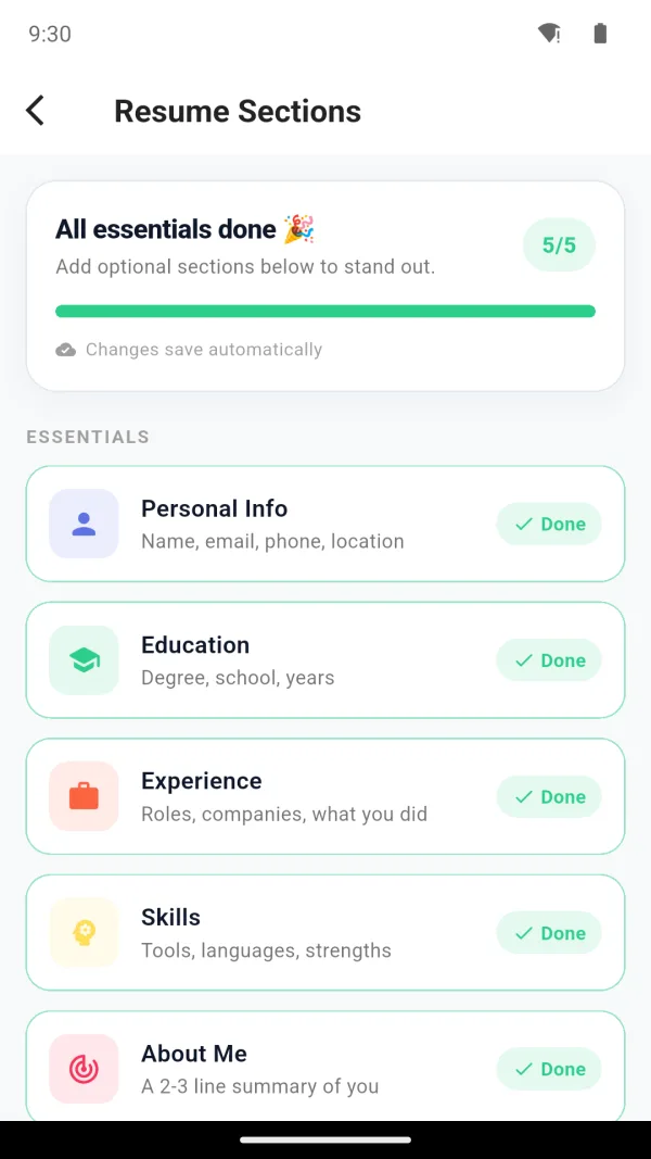 Resuby — resume sections checklist